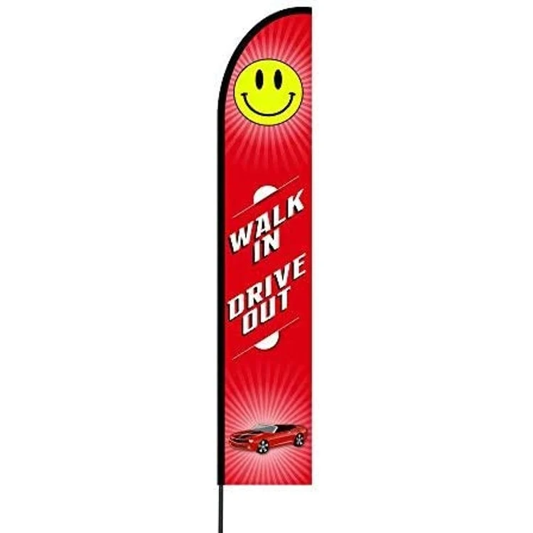 Walk In Drive Out Flag Kit 15' Feet Feather Flag Sign Outdoor Banner 1