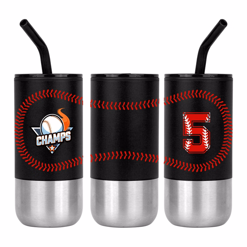18 oz. Baseball Design Double Wall Color Body Tumbler w/Straw and Lid