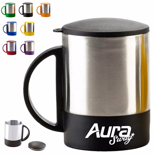 Custom 7.5 oz Stainless Steel Mug with Colored Lid and Handle — Eco Corporate Gift
