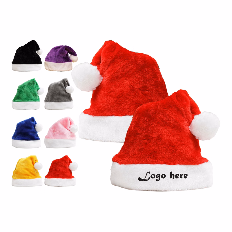 Embroidered Soft Short Plush Santa Hat