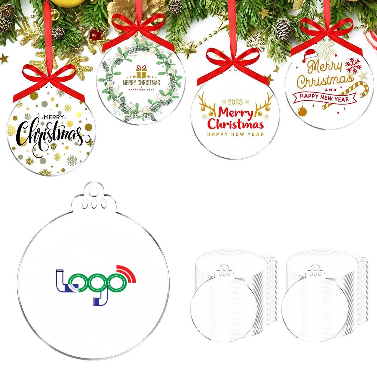 Custom Printed Transparent Acrylic Hanging Disc With Ribbon 1