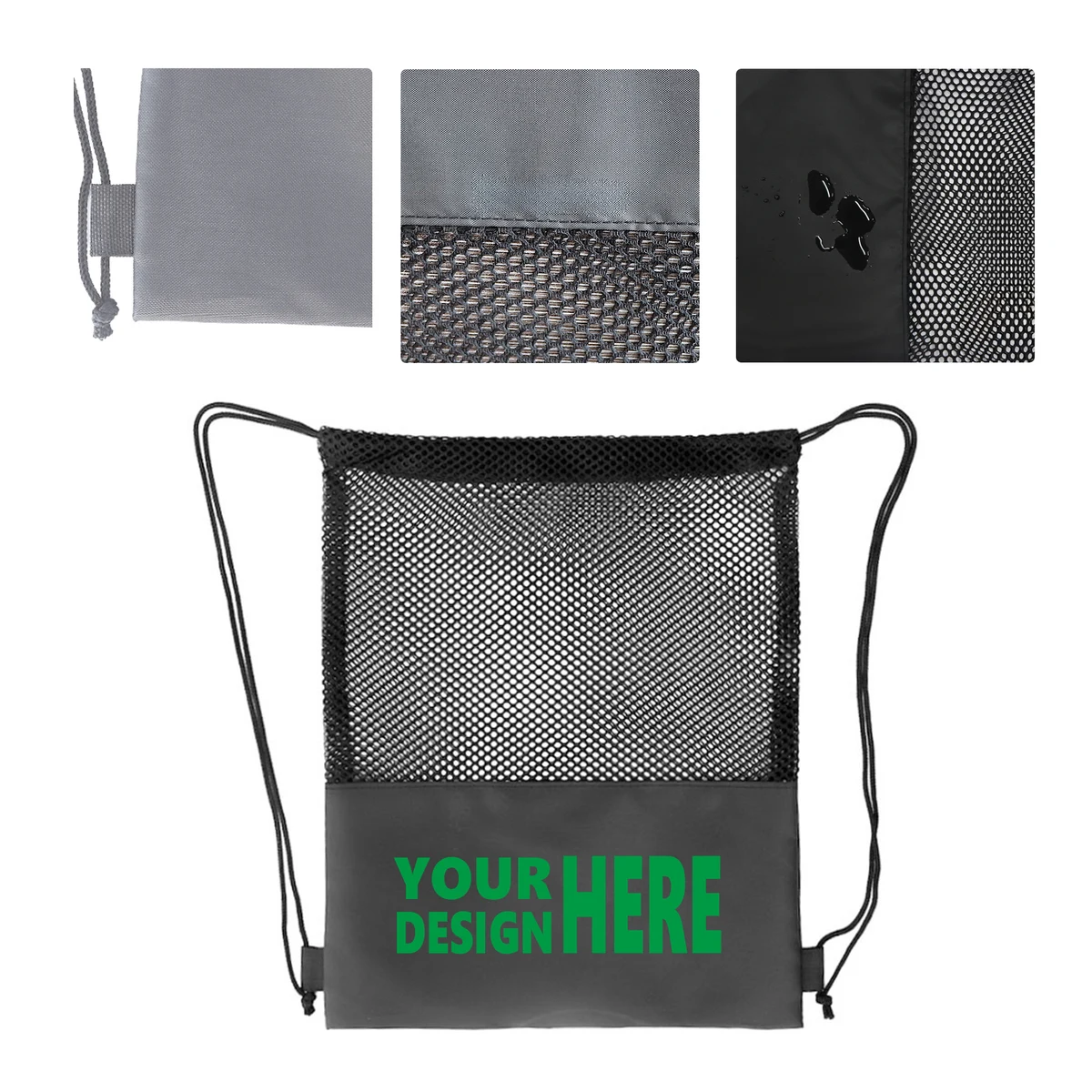 MOQ 50 Polyester Bottom Mesh Drawstring Bag for Sports 1