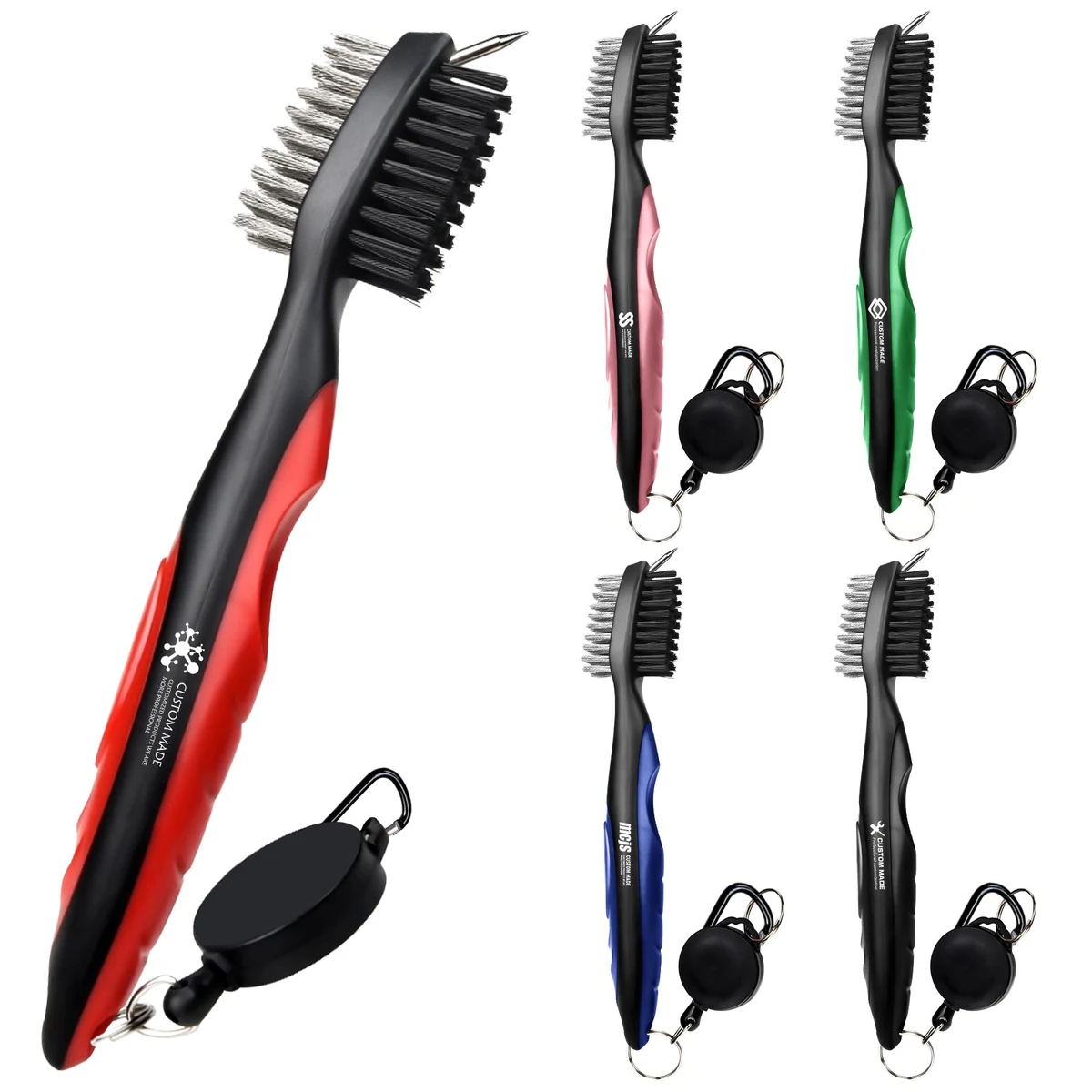 Golf Club Brush Groove Cleaner with Retractable Zip-line and Aluminum Carabiner Cleaning Tools 1
