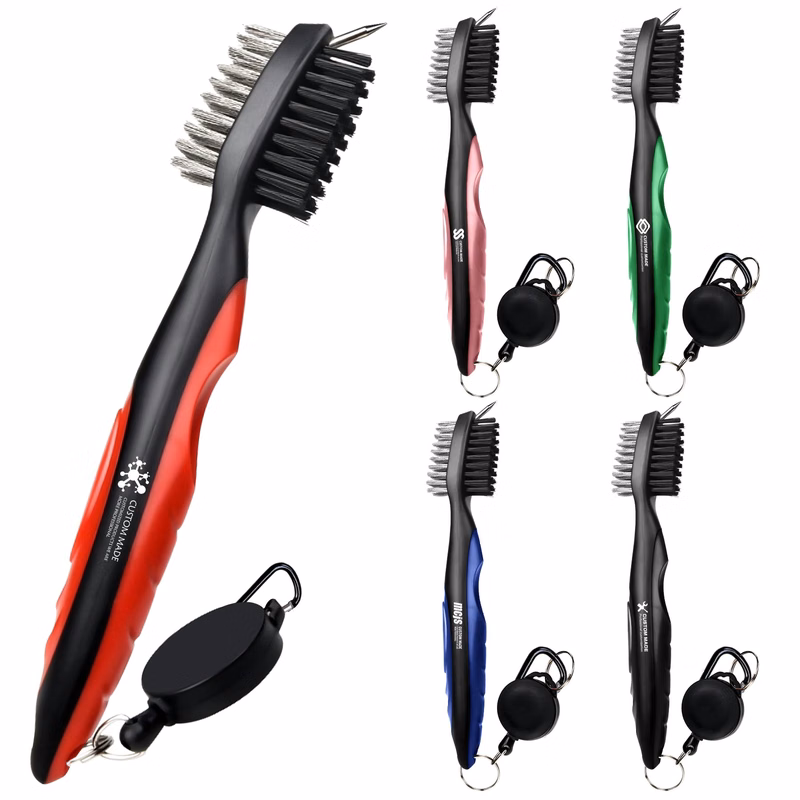 Golf Club Brush Groove Cleaner with Retractable Zip-line and Aluminum Carabiner Cleaning Tools