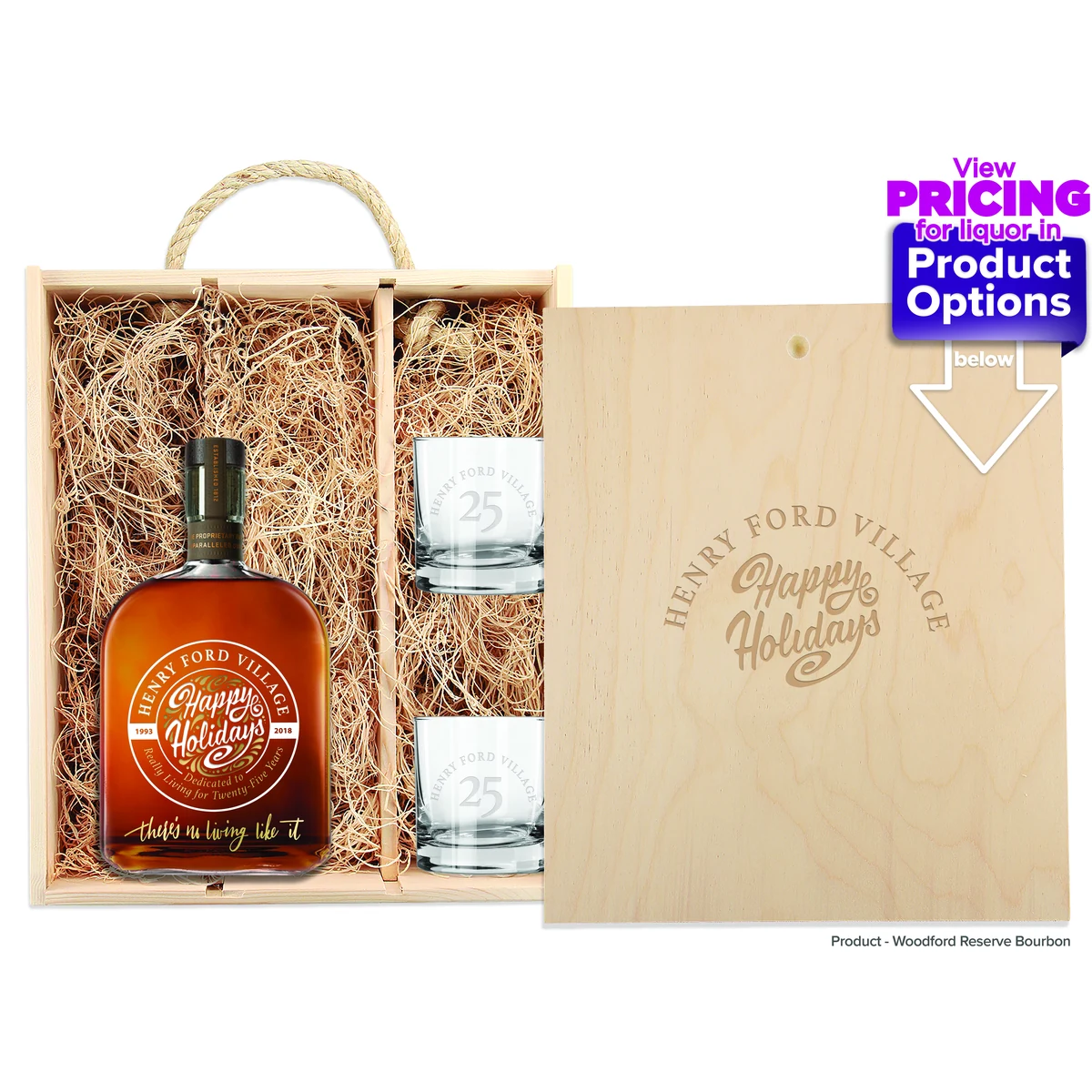 Laser-Engraved Triple Wood Box w/Custom Etched Liquor Bottle + Glasses 1