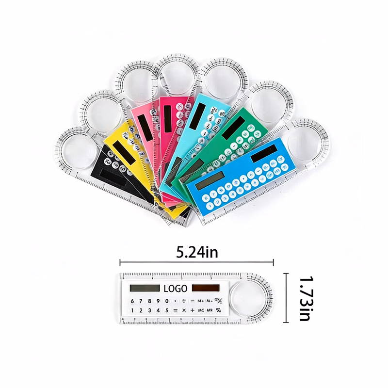 4-in-1 Custom Solar Powered Ruler Calculator w/Magnifier MOQ100
