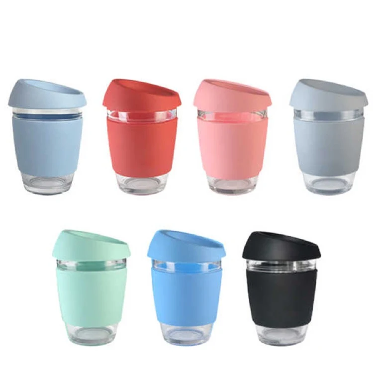 Reusable Glass Coffee Mug Travel Cup with Spill Proof Lid 1