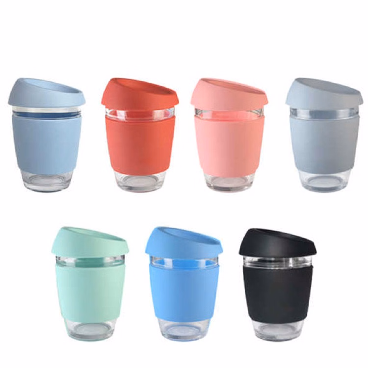 Reusable Glass Coffee Mug Travel Cup with Spill Proof Lid