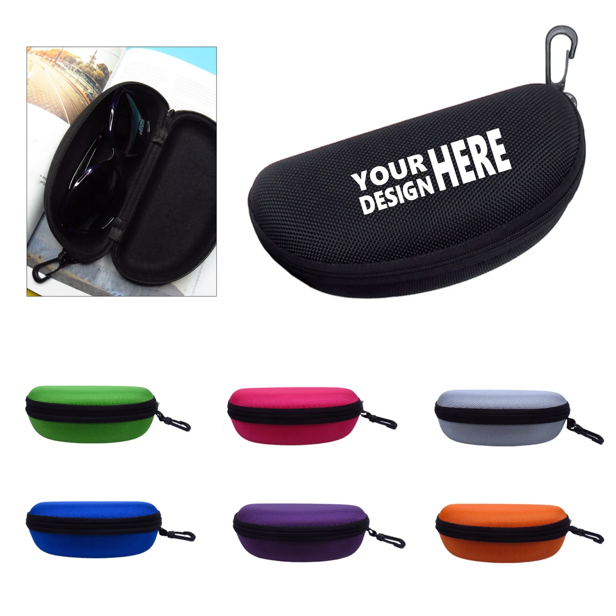 Portable Sunglasses Hard Case – EVA Material with Travel Zipper & Clip 1