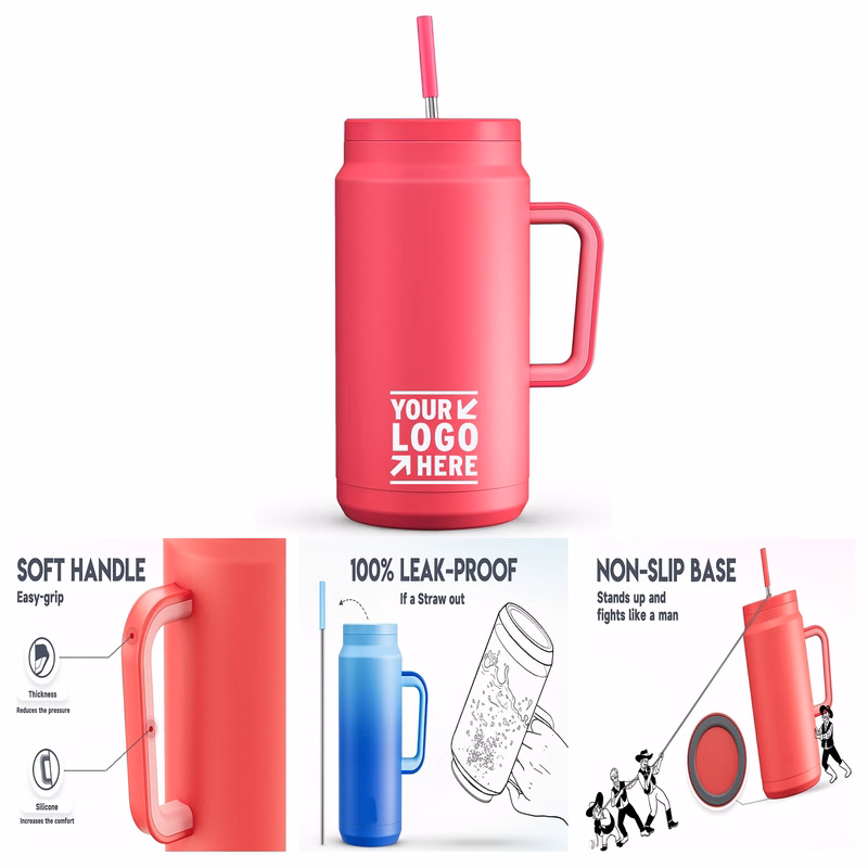 50 oz Insulated Tumbler with Handle and Straw