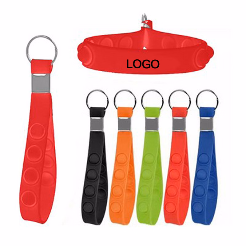 Silicone Push Pop Wrist Strap with Keychain