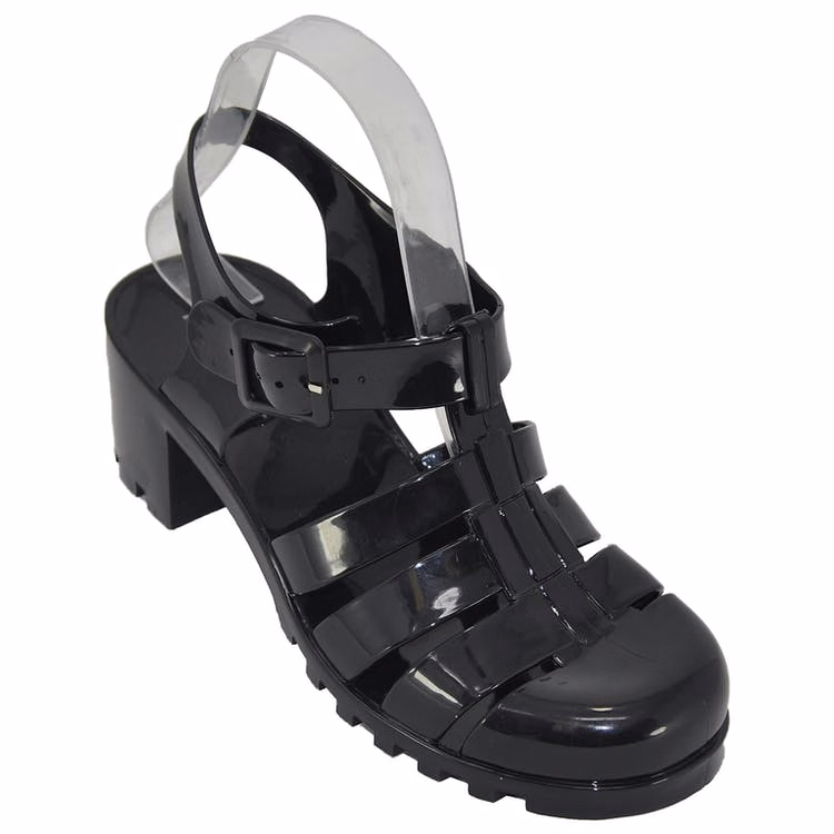 Women's Platform Jelly Sandals - Black Wedge Heel