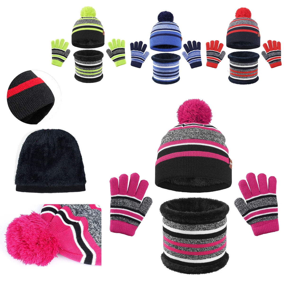 Children's Knitted Gloves Hat Scarf Set 1