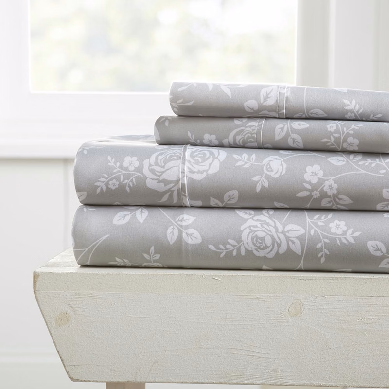 Bed Sheet Sets - Gray Rose King 4 Set