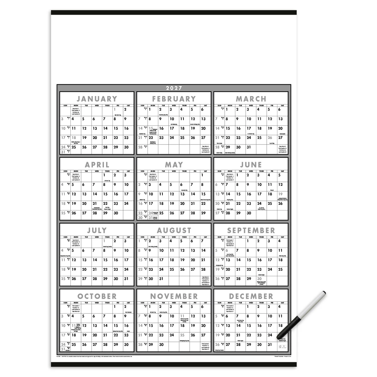 Triumph® Calendars Black & White Span-A-Year Laminated w/Marker Calendar 1