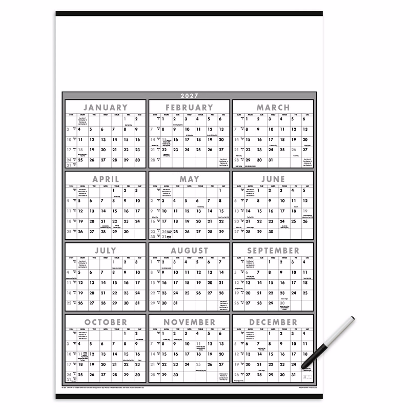 Triumph® Calendars Black & White Span-A-Year Laminated w/Marker Calendar