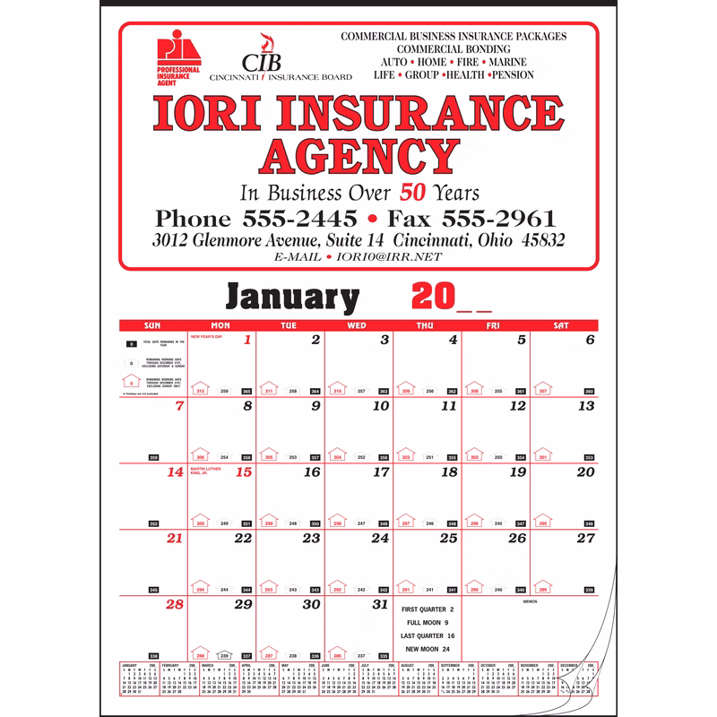 Style 75 Contractor's Bid Twelve Sheet Calendar