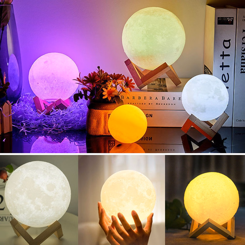 3D Moon Lamp with 5.9 Inch Wooden Base