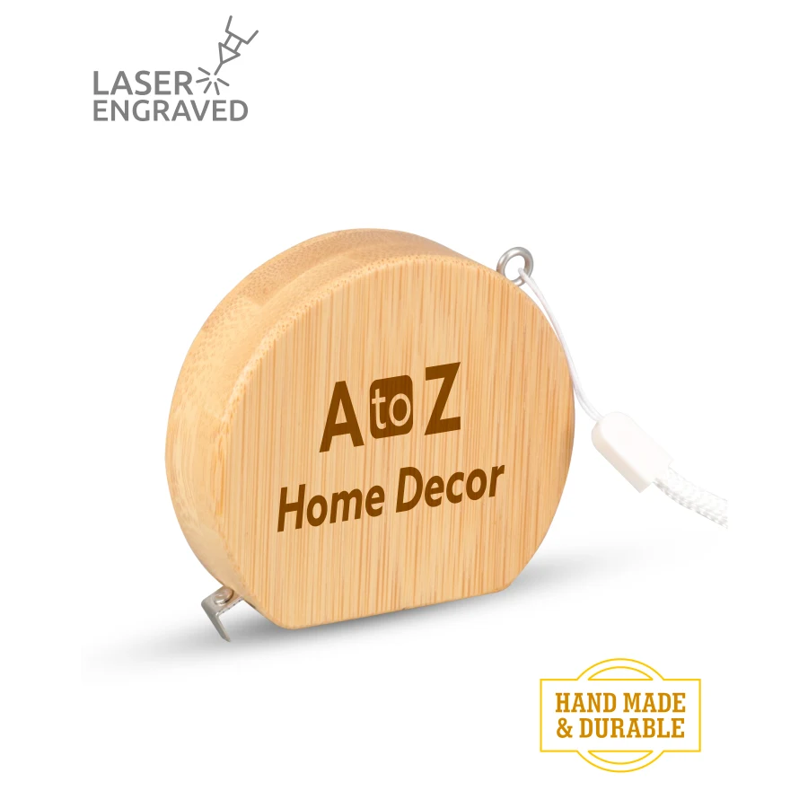 Union Printed - Bamboo Wood (3ft) Round Shaped Tape Measure and Wrist Band with Laser Engraved Logo 1