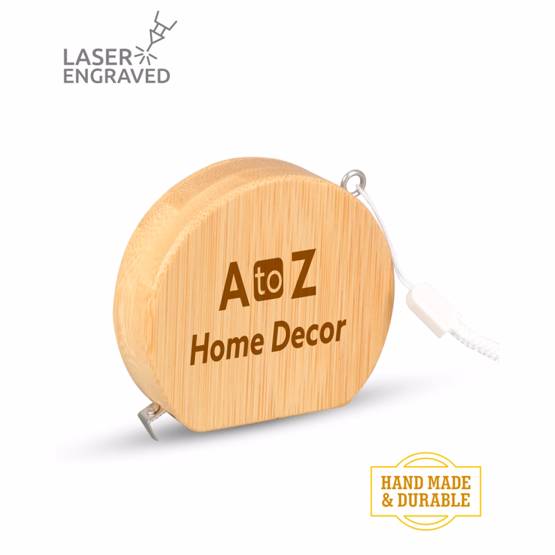 Union Printed - Bamboo Wood (3ft) Round Shaped Tape Measure and Wrist Band with Laser Engraved Logo