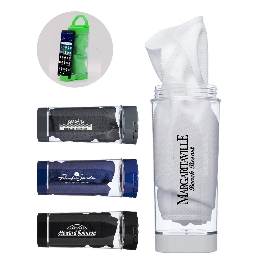 Cooling Towel In Phone Stand Carabiner Case 1