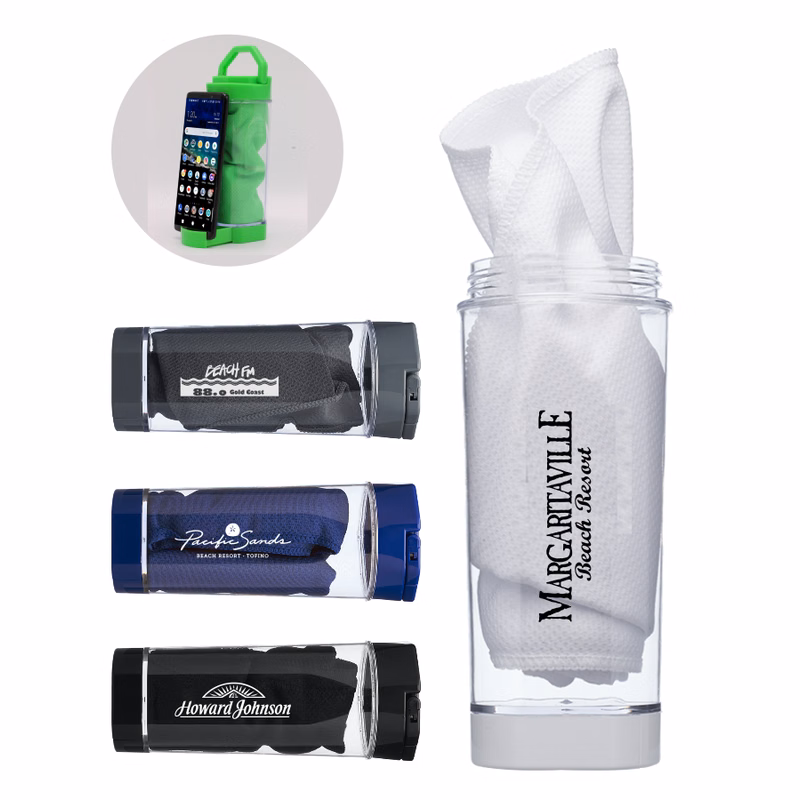 Cooling Towel In Phone Stand Carabiner Case