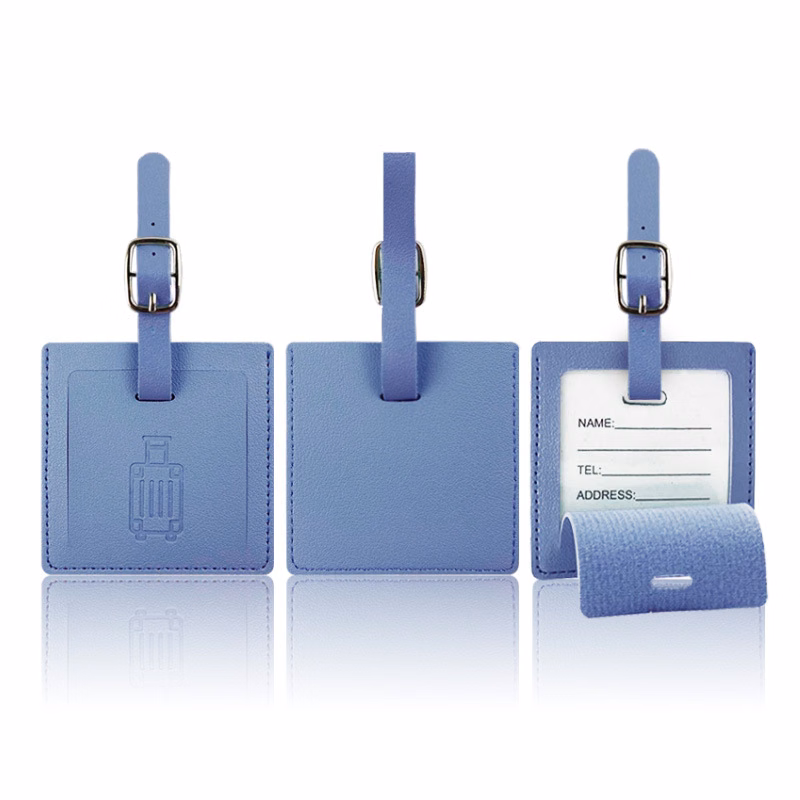 Custom Debossed Logo Square Thickened PU Leather Luggage Tag
