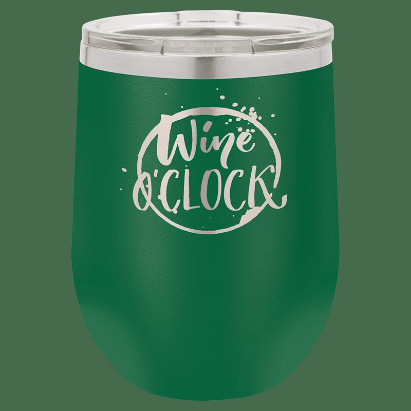 12 oz. Green Laser Engraved Polar Camel Stemless Wine Tumbler w/Clear Lid