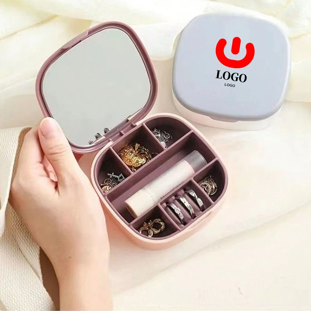 Mini Travel Jewelry Box Rings Earrings Organizer With Mirror 1