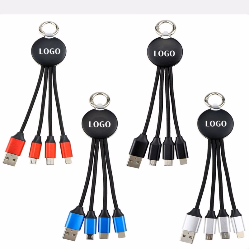 MOQ 10pcs 3-in-1 Braided Charging Cable with LED Logo