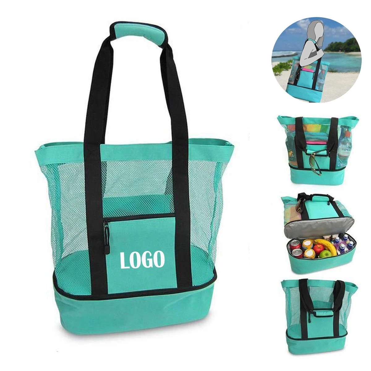 Mesh Beach Tote Bag with Detachable Insulated Cooler 1