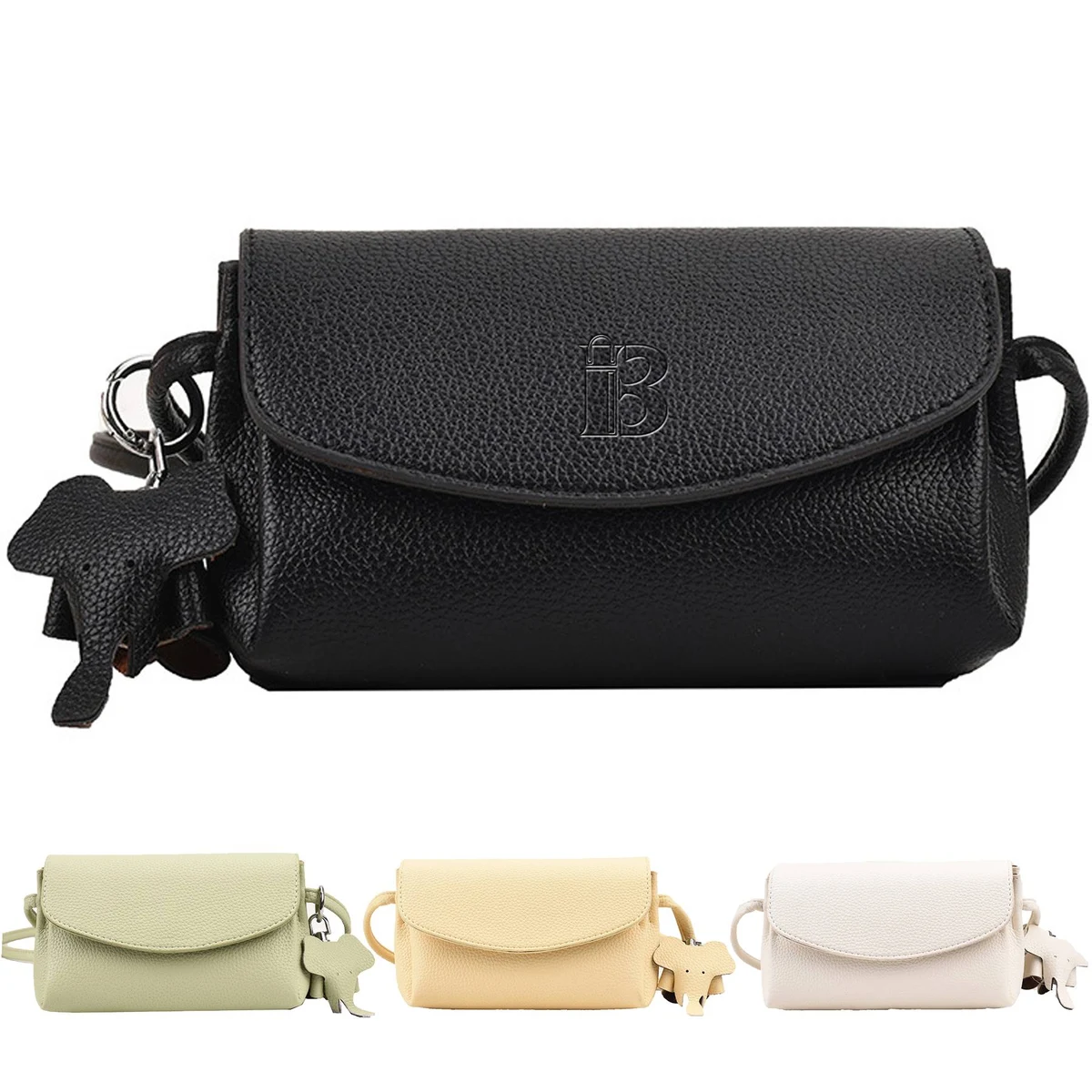 PU Leather Crossbody Shoulder Bag With Elephant Pendant 1