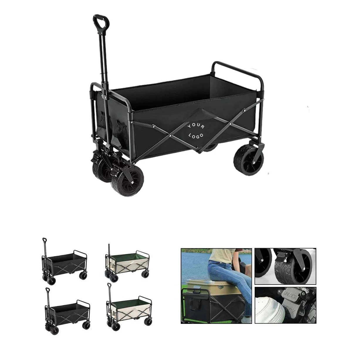 Durable Folding Picnic Cart with Safety Brakes 1