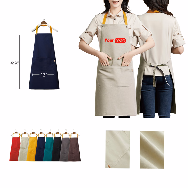 MOQ50 Custom Canvas Kitchen Apron W/ 2 Front Pockets