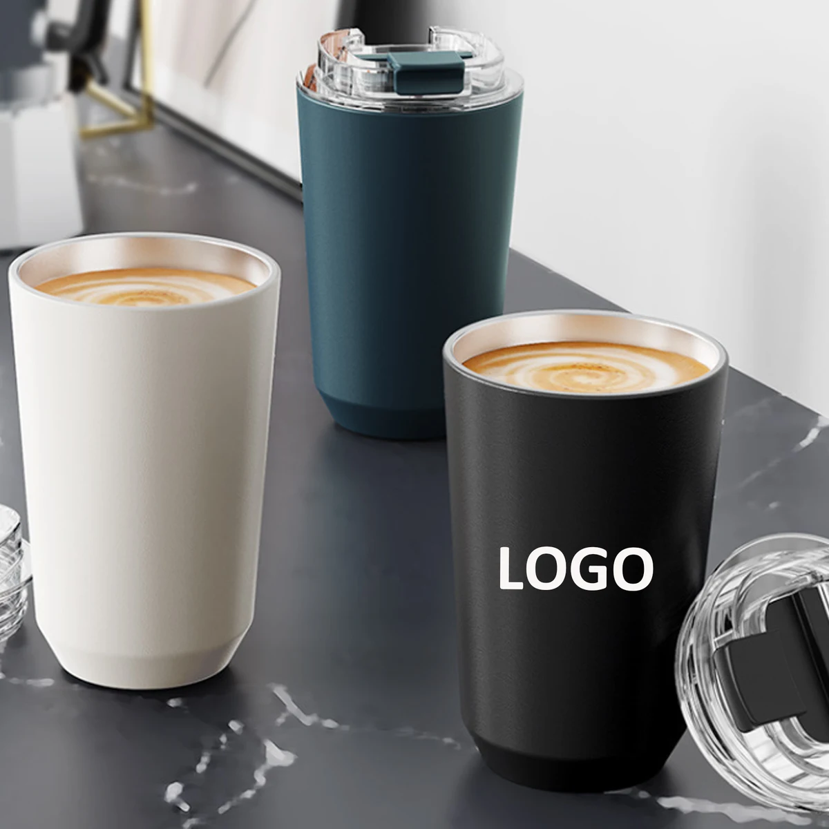 Modern Stainless Steel Coffee Mug with Lid 1