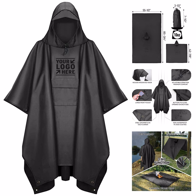 Hooded Rain Poncho for Adult with Pocket