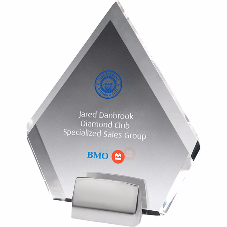 Chrome Base Clear Acrylic Diamond Award (6'x 7"x 3/4") Screen-Printed