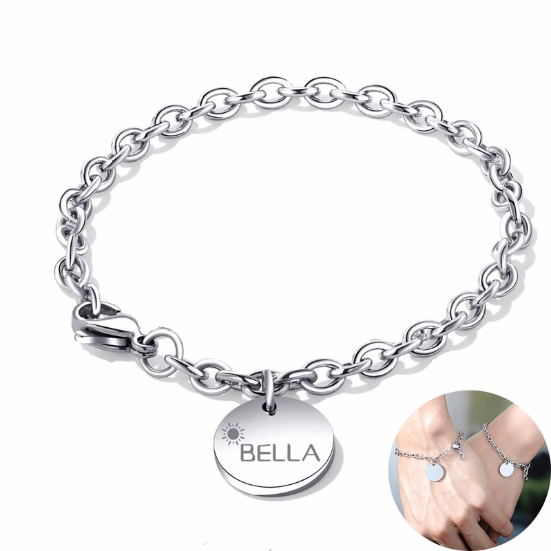 Round engraved titanium steel bracelet