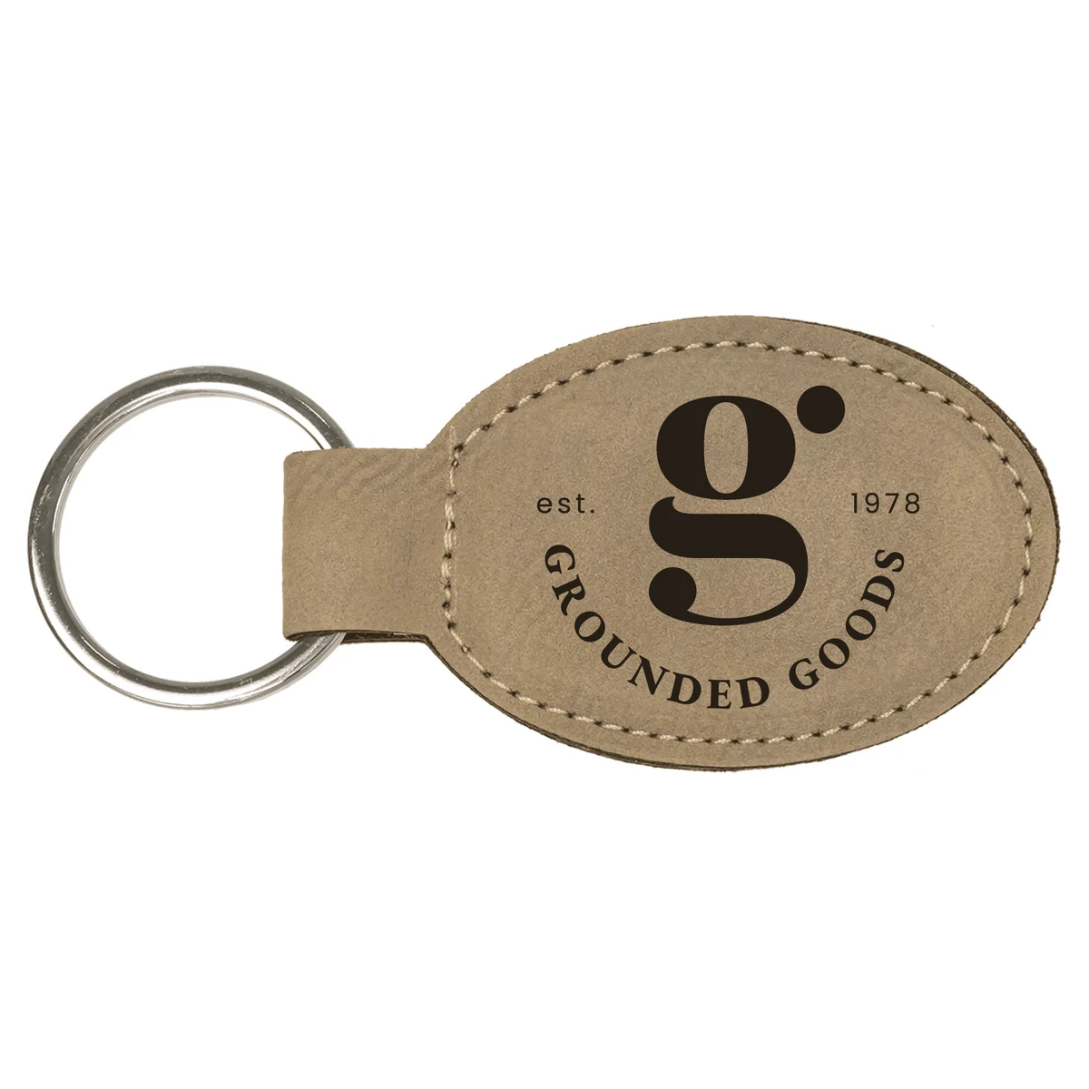 Light Brown Leatherette Oval Keychain 1