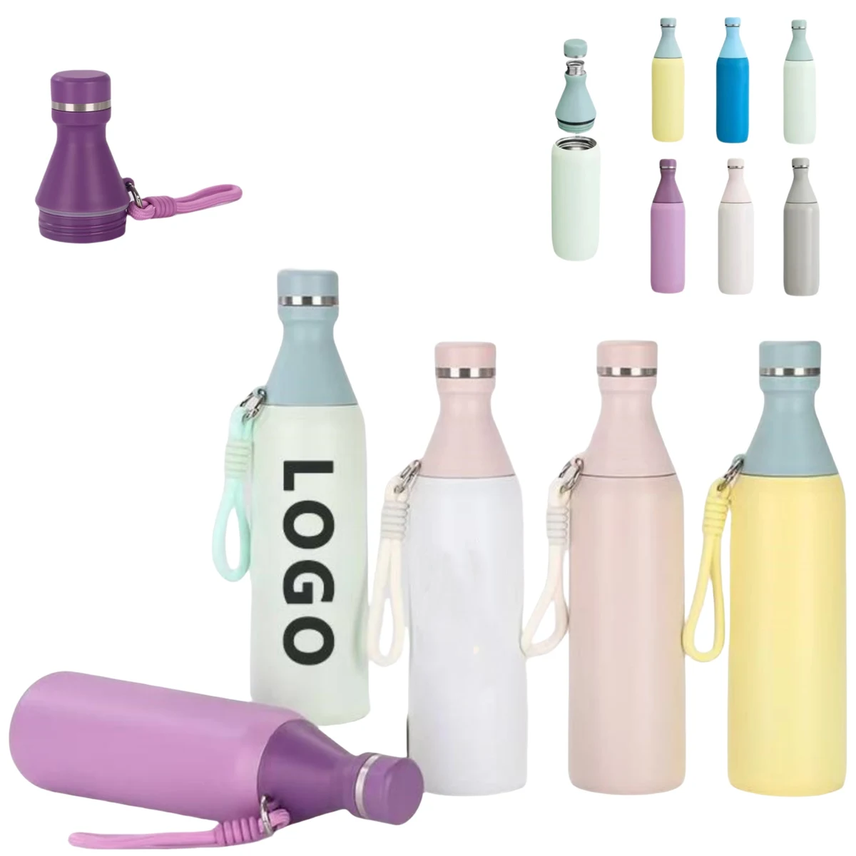 All Day 20oz Slim Insulated Water Bottle With Twist off Lid And Handle Strap For Travel & Sport, custom water bottle with logo imprint 1
