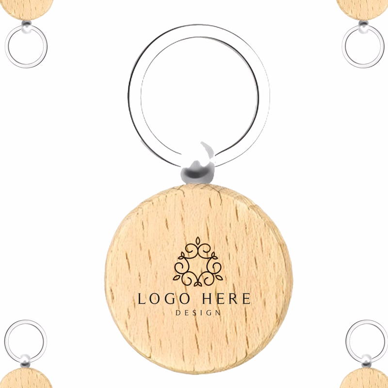 Circular Natural Wood Keychain