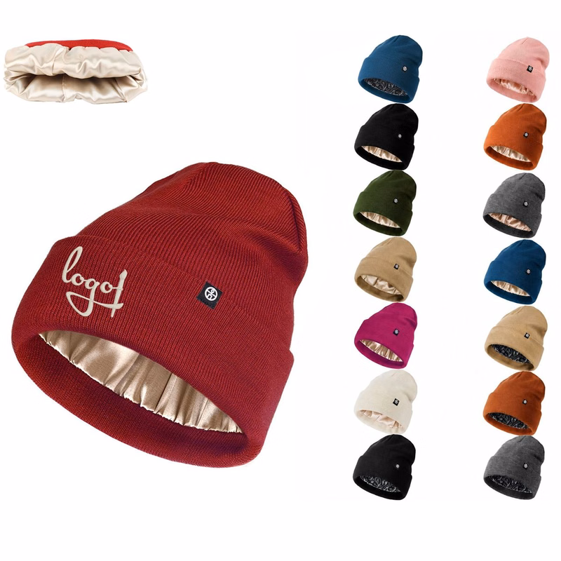 Satin Lined Knit Beanie Hat