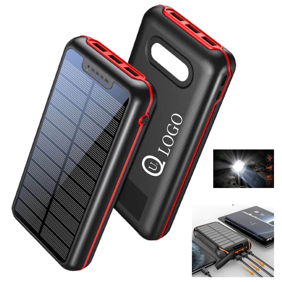 20000Mah Shatterproof Wireless Solar Power Bank Flashlight 1