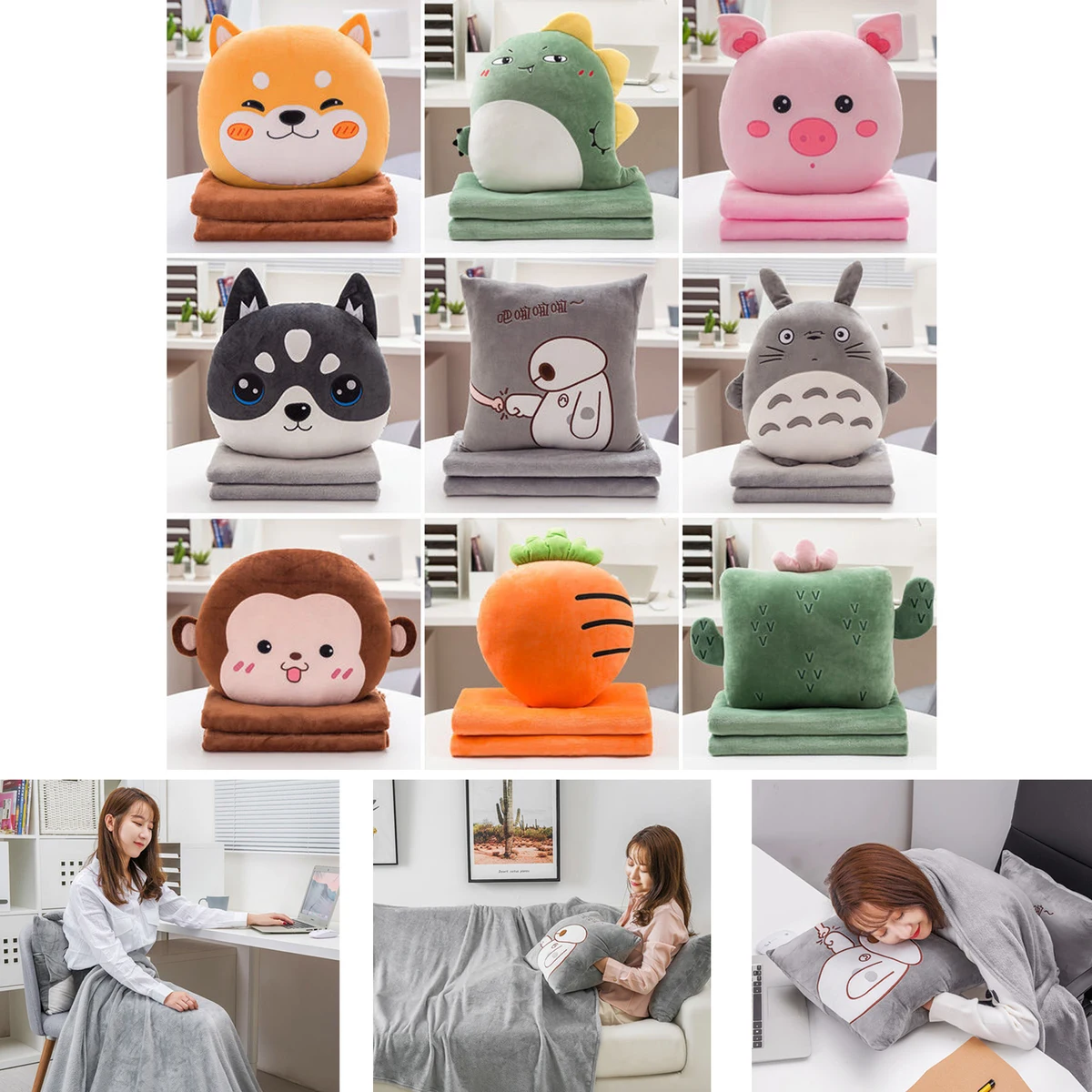 Custom 2 In 1 Cute Travel Pillow and Blanket with Your Own Design 1