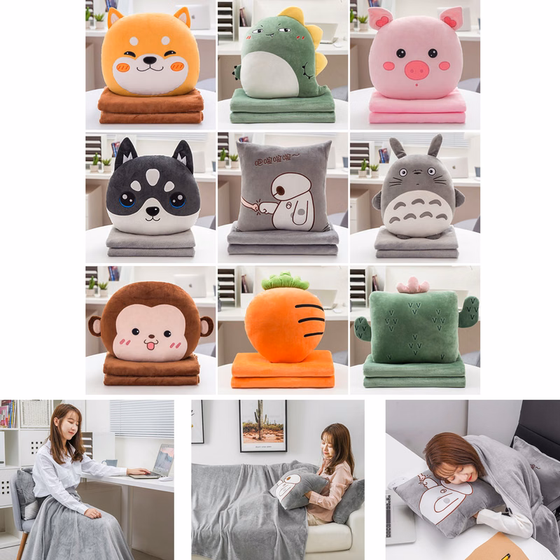 Custom 2 In 1 Cute Travel Pillow and Blanket with Your Own Design
