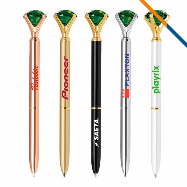 Custom 5.5 Inch Brass Ballpoint — Emerald Crystal Top Luxury Writing Instrument