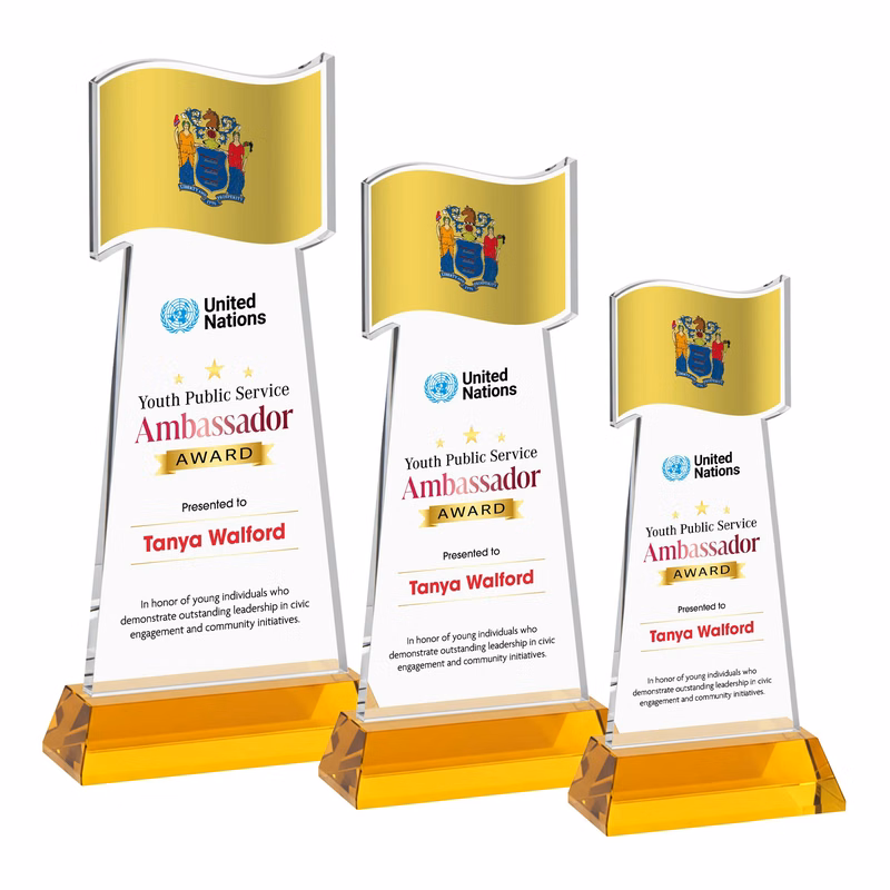 Flag VividPrint™ Award on Hartford Base - Amber