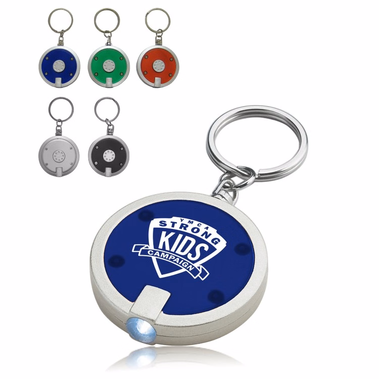 Round LED Flashlight Key Chain - 1 Color Print