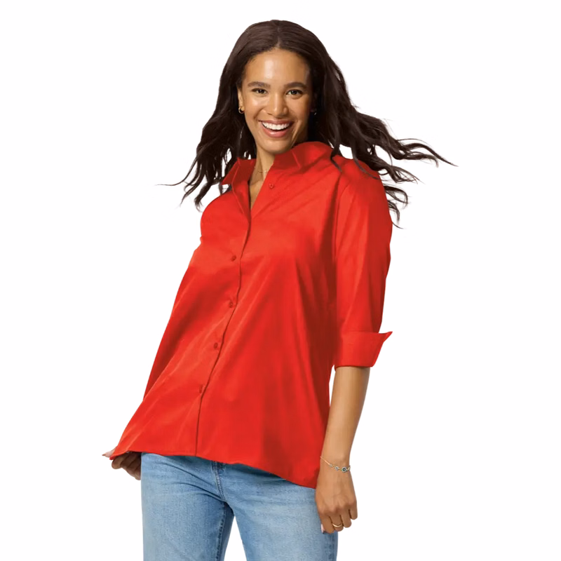 Ladies' 3/4 Sleeve Poplin Swing Shirt