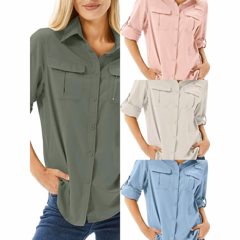Button-Down Shirts Sun Protection with Zipper Pocket